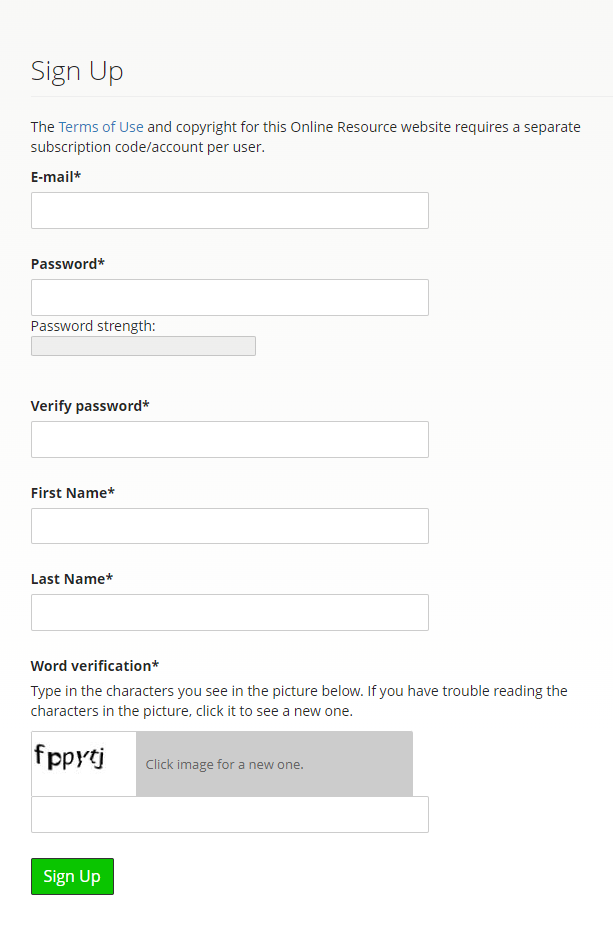 Screenshot of NACHA Sign Up Form