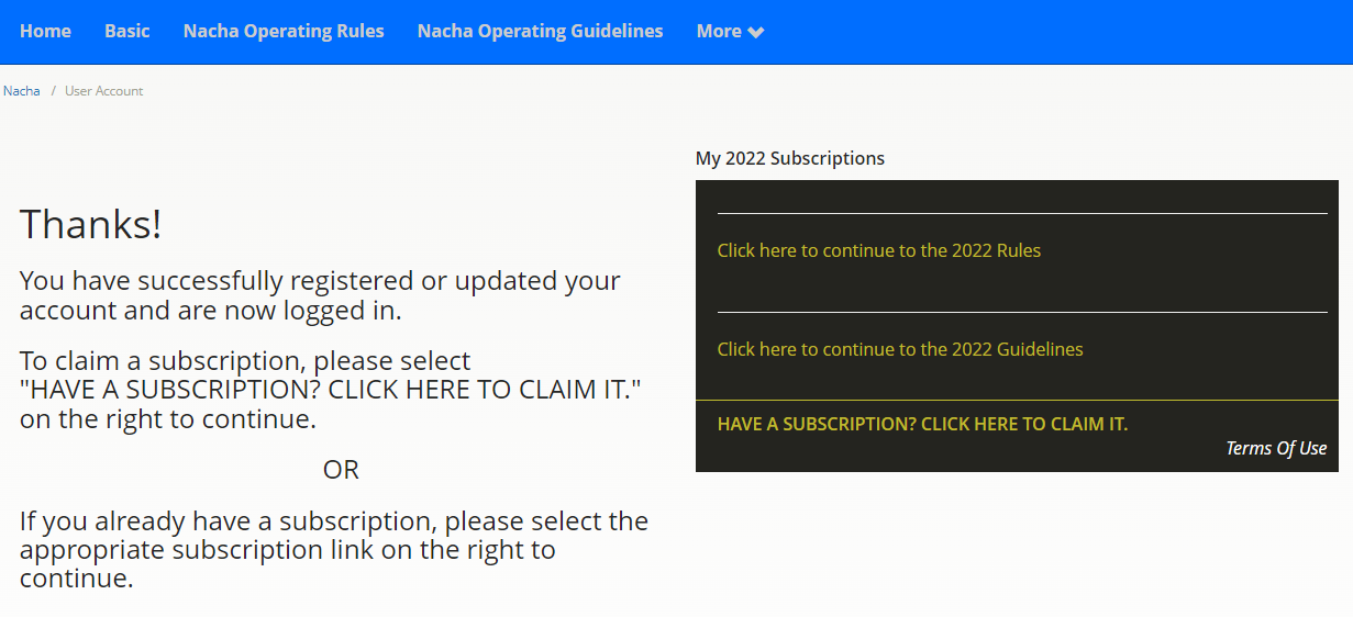 Screenshot of Claim a subscription